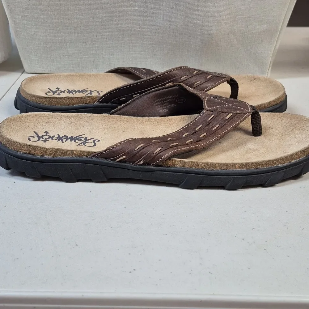 Journeys Men's 13 Tan and Brown Leather Flip-Flops - NWOT